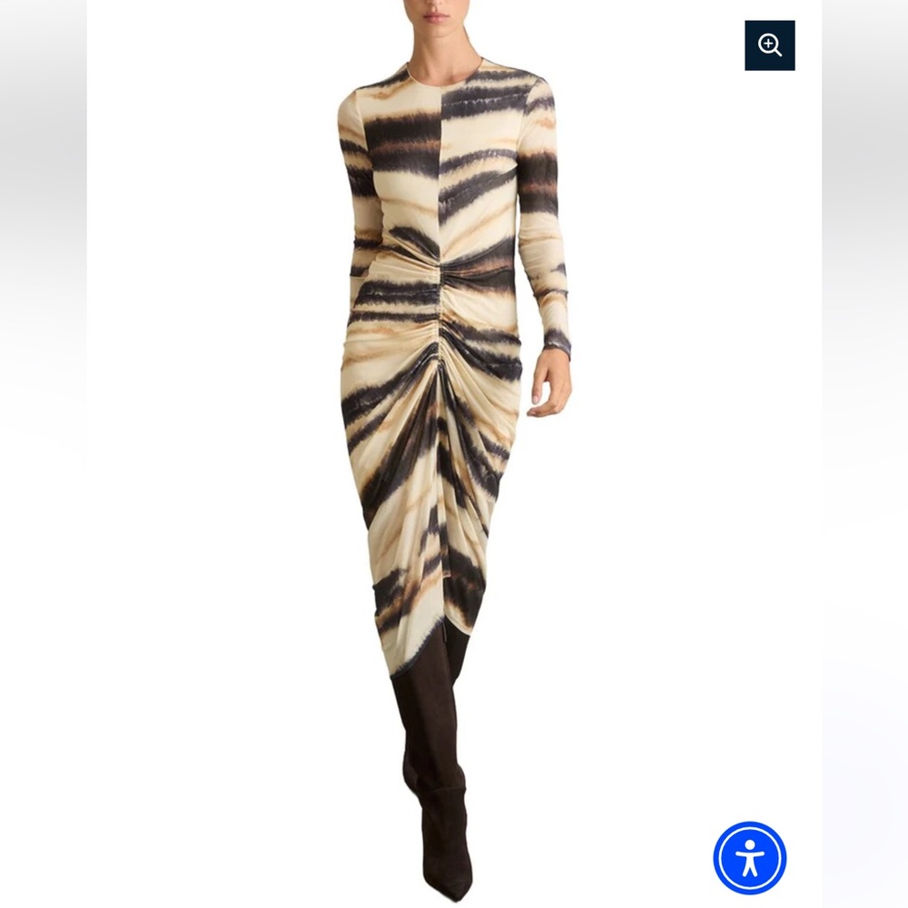 REISS GEORGIA PRINTED RUCHED WOOL-BLEND DRESS 8